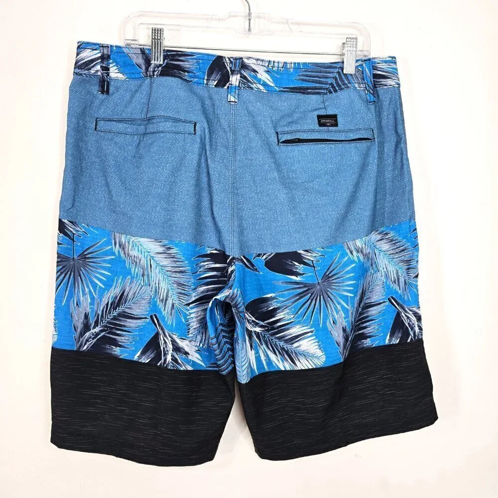 O'NEILL Mens Hybrid Palm Leaf Black Blue Surfing Swimming Board Shorts
